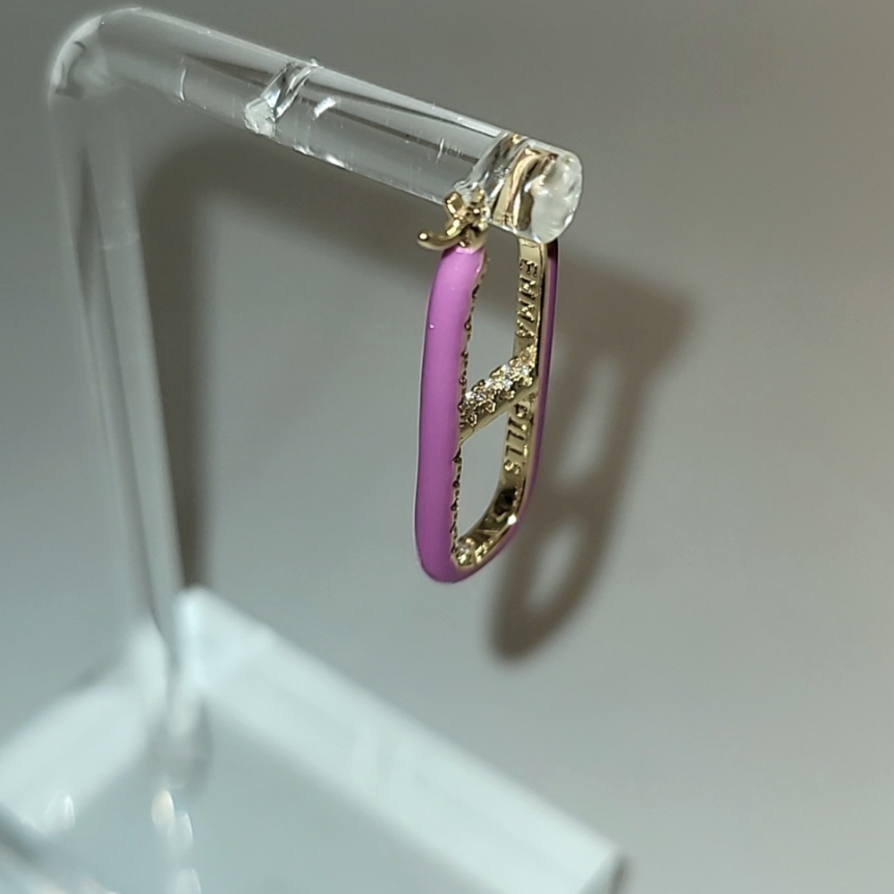 Emma Pills THE OG Earings light Purple Enamel Gold Clear Crystals One earing New